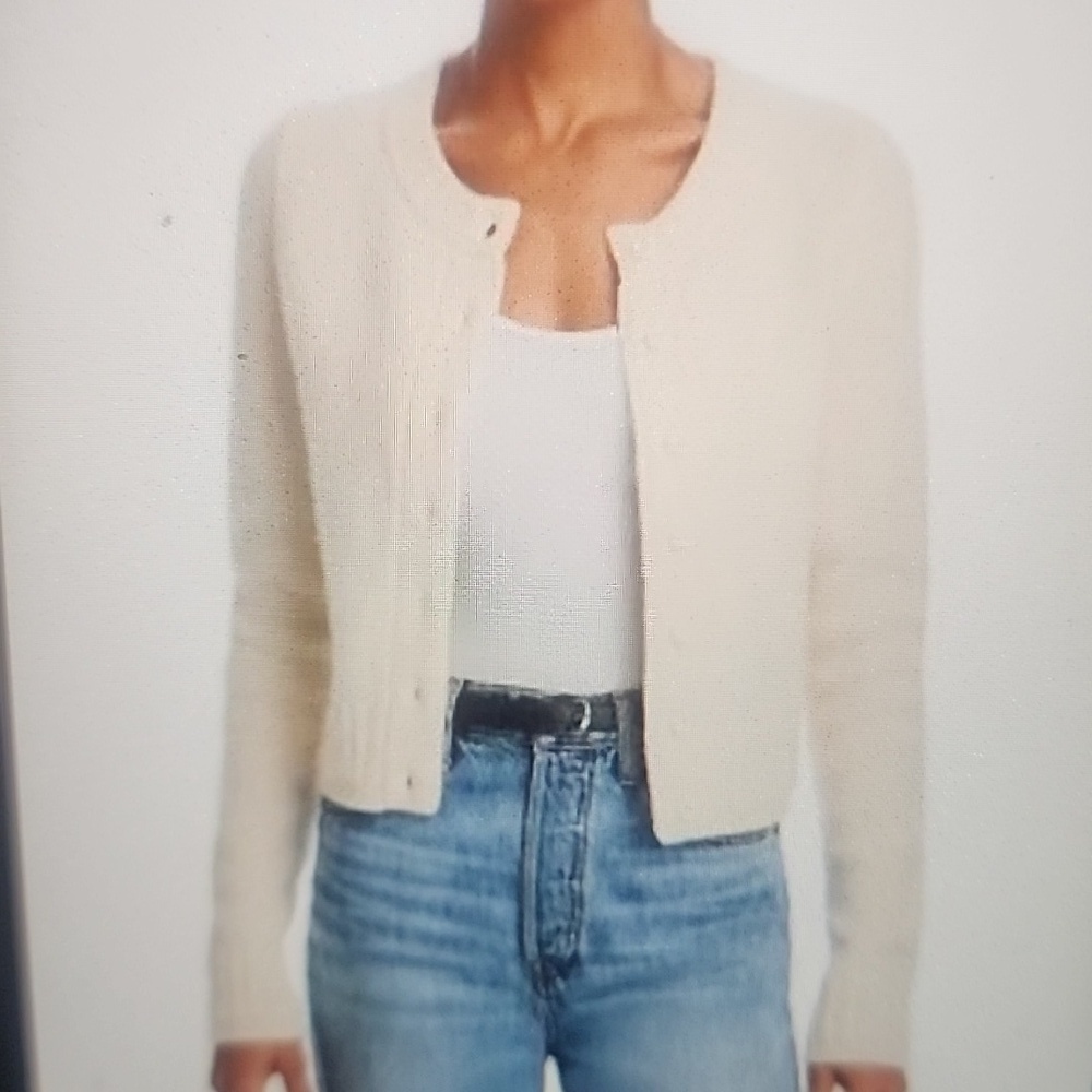 RE/DONE TERRY RIB KNIT CREWNECK CARDIGAN SIZE M VINTAGE WHITE